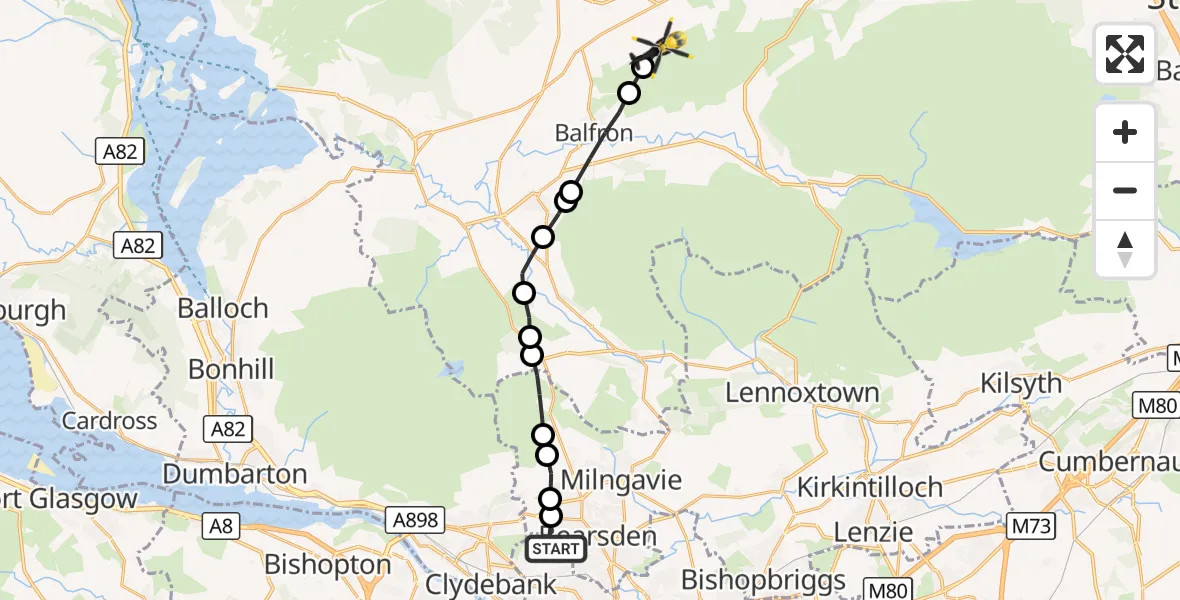 Flight route Police Helicopter Glasgow - Balfron, 01 September 2026, 23:30