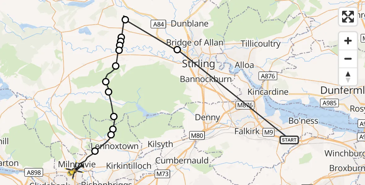 Flight route Police Helicopter Falkirk - Milngavie, 02 September 2026, 00:00