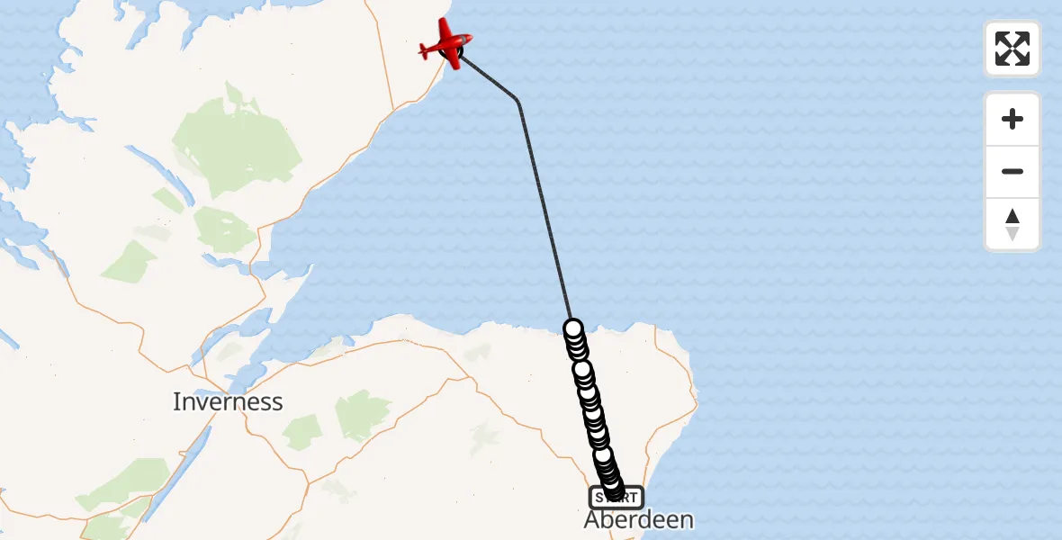 Flight route Air Ambulance Aircraft Aberdeen International Airport - Wick John O'Groats Airport, 02 September 2026, 01:06