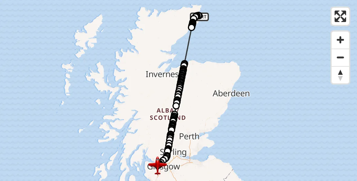 Flight route Air Ambulance Aircraft Wick John O'Groats Airport - Glasgow Airport, 02 September 2026, 02:02