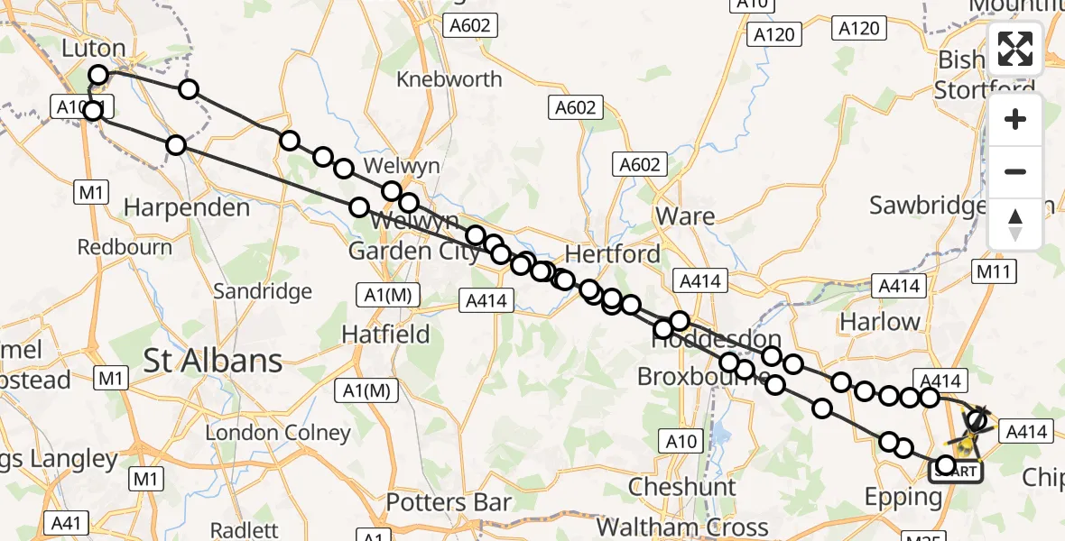 Flight route Police Helicopter North Weald Airfield - North Weald Airfield, 02 September 2026, 03:13