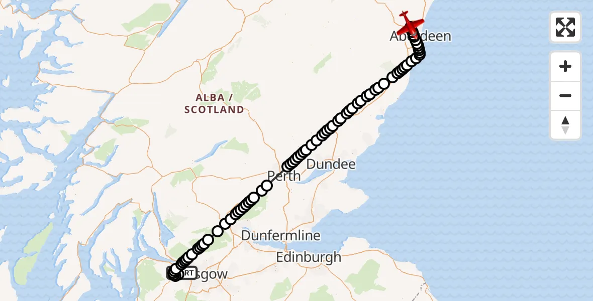Flight route Air Ambulance Aircraft Glasgow Airport - Aberdeen International Airport, 02 September 2026, 03:27
