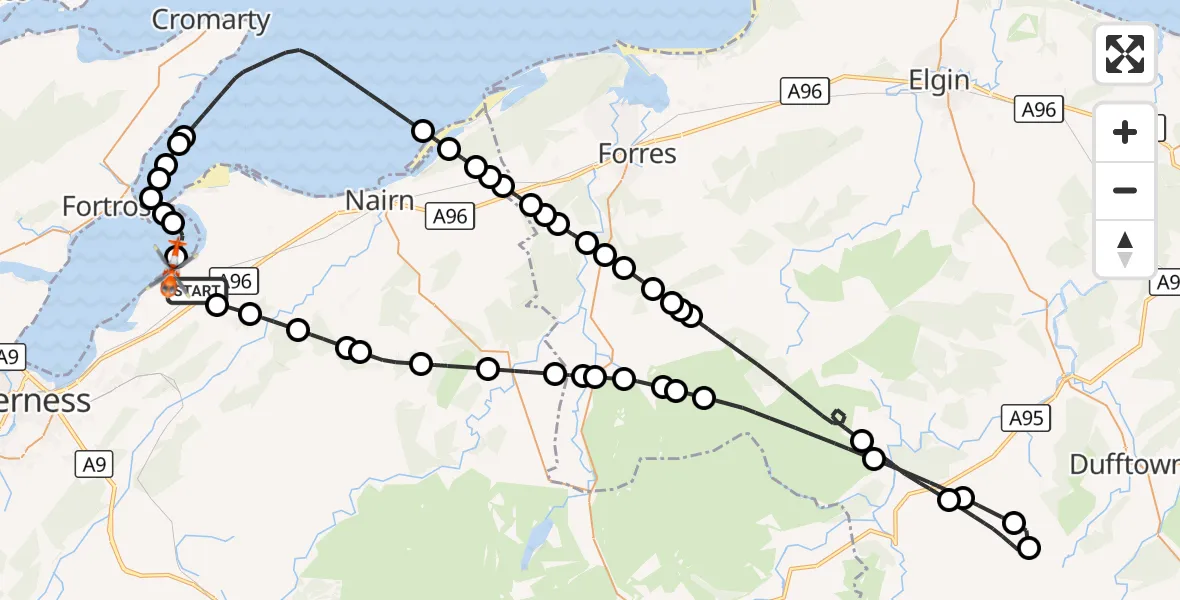 Flight route Coastguard Helicopter Inverness Airport - Inverness, 02 September 2026, 06:07