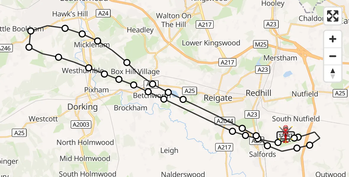Flight route Air Ambulance Helicopter Redhill Aerodrome - Redhill Aerodrome, 02 September 2026, 07:38