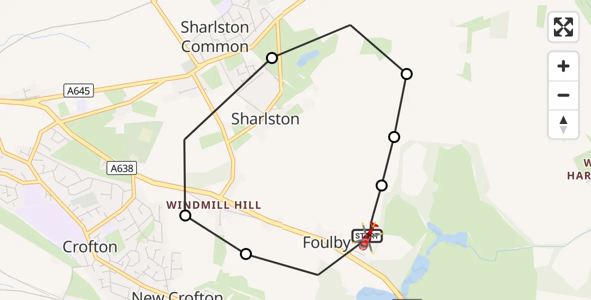 Flight route Air Ambulance Helicopter YAA Nostell Helicopter Port - YAA Nostell Helicopter Port, 02 September 2026, 09:06