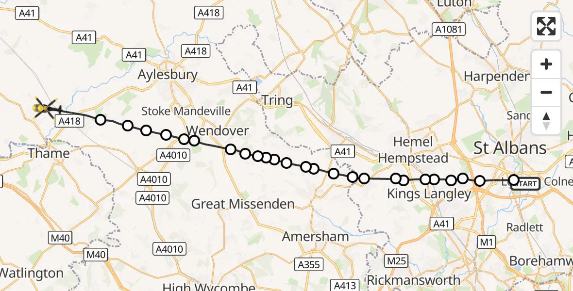 Flight route Police Helicopter London Colney - Long Crendon, 02 September 2026, 09:26