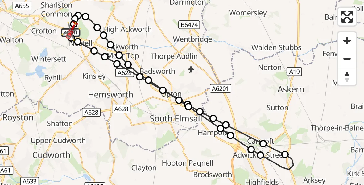Flight route Air Ambulance Helicopter YAA Nostell Helicopter Port - YAA Nostell Helicopter Port, 02 September 2026, 09:48