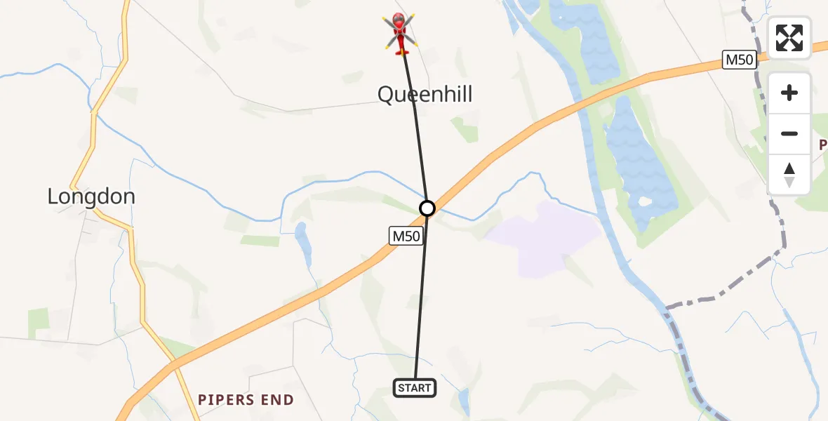 Flight route Air Ambulance Helicopter Bushley - Upton-upon-Severn, 02 September 2026, 10:24