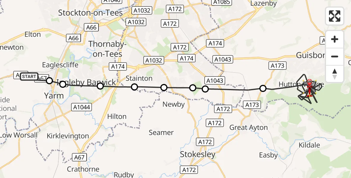 Flight route Air Ambulance Helicopter Egglescliffe - Guisborough, 02 September 2026, 10:39