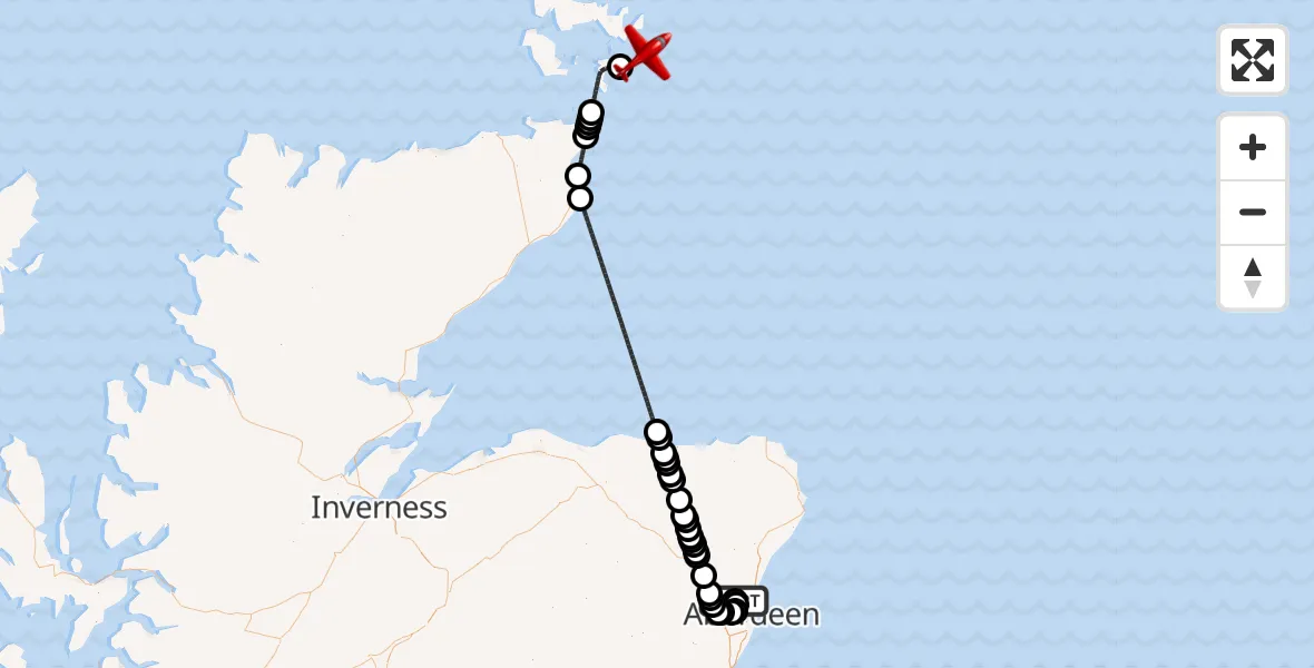 Flight route Air Ambulance Aircraft Aberdeen International Airport - North Sea, 02 September 2026, 10:42