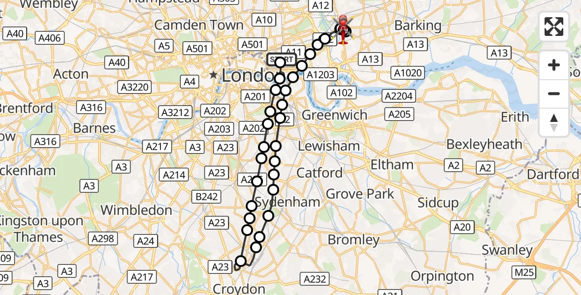 Flight route Air Ambulance Helicopter Royal London Hospital - West Ham, 02 September 2026, 10:54