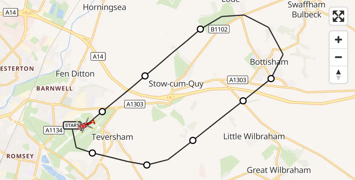 Flight route Air Ambulance Helicopter Cambridge City Airport - Cambridge City Airport, 02 September 2026, 11:01