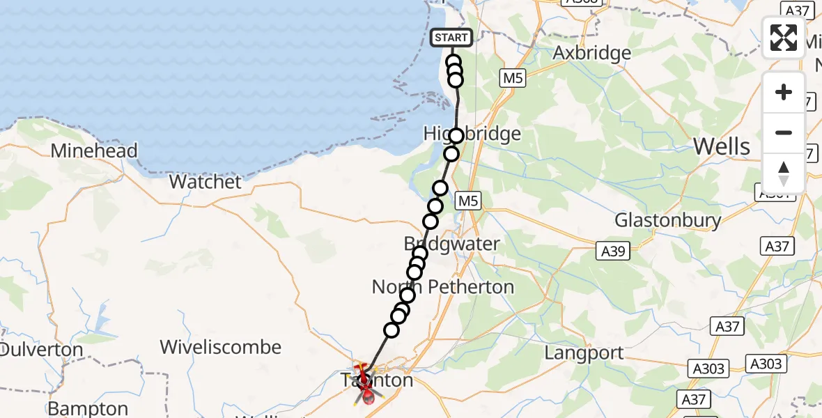 Flight route Air Ambulance Helicopter Brean - Musgrove Hospital, 02 September 2026, 11:08
