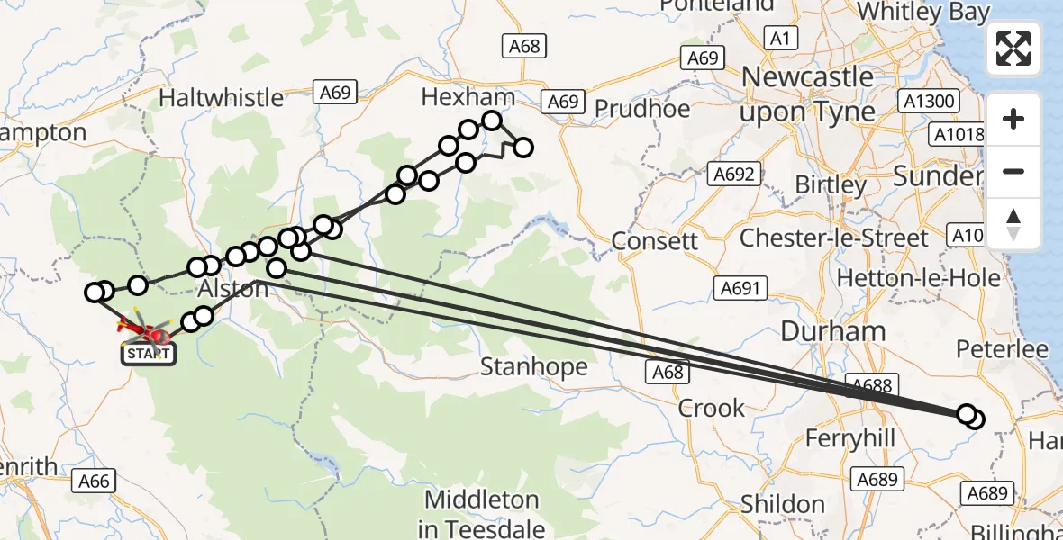Flight route Air Ambulance Helicopter Glassonby - Kirkoswald, 02 September 2026, 11:21