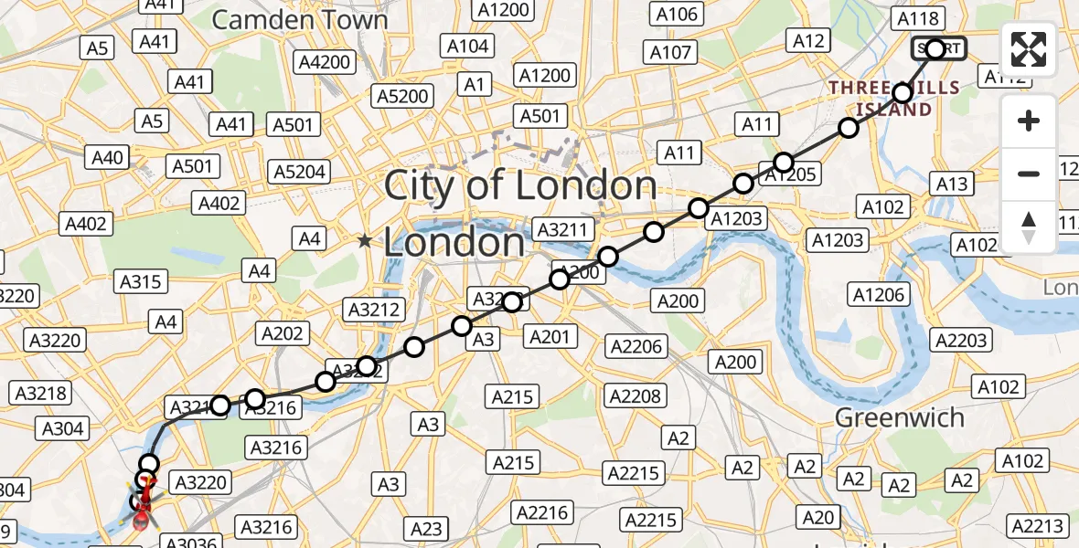 Flight route Air Ambulance Helicopter West Ham - London Heliport, 02 September 2026, 11:28
