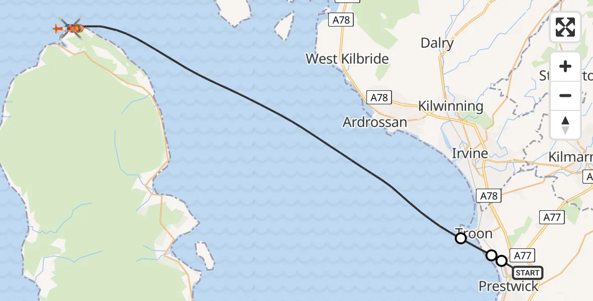 Flight route Coastguard Helicopter Glasgow Prestwick Airport - Inner Seas, 02 September 2026, 11:28