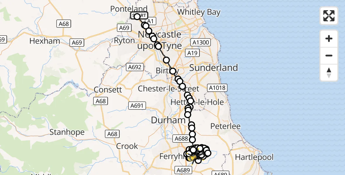 Flight route Police Helicopter Newcastle International Airport - Fishburn, 02 September 2026, 11:52