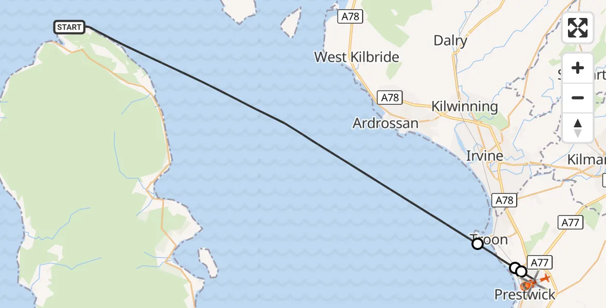 Flight route Coastguard Helicopter Inner Seas - Glasgow Prestwick Airport, 02 September 2026, 12:10