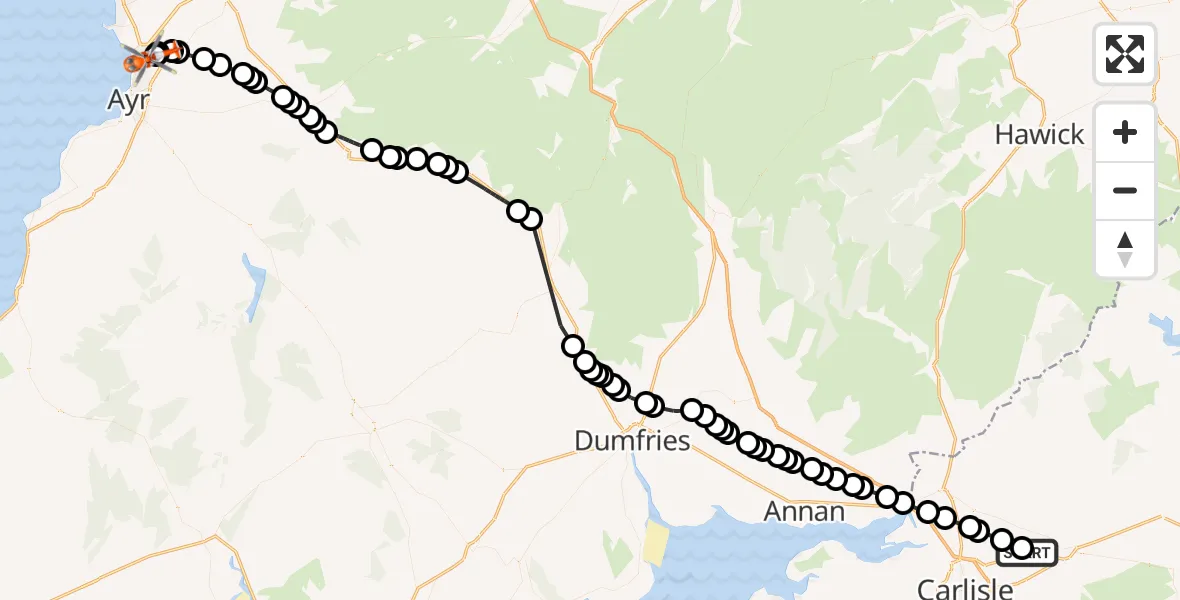Flight route Coastguard Helicopter Carlisle Lake District Airport - Glasgow Prestwick Airport, 02 September 2026, 12:19