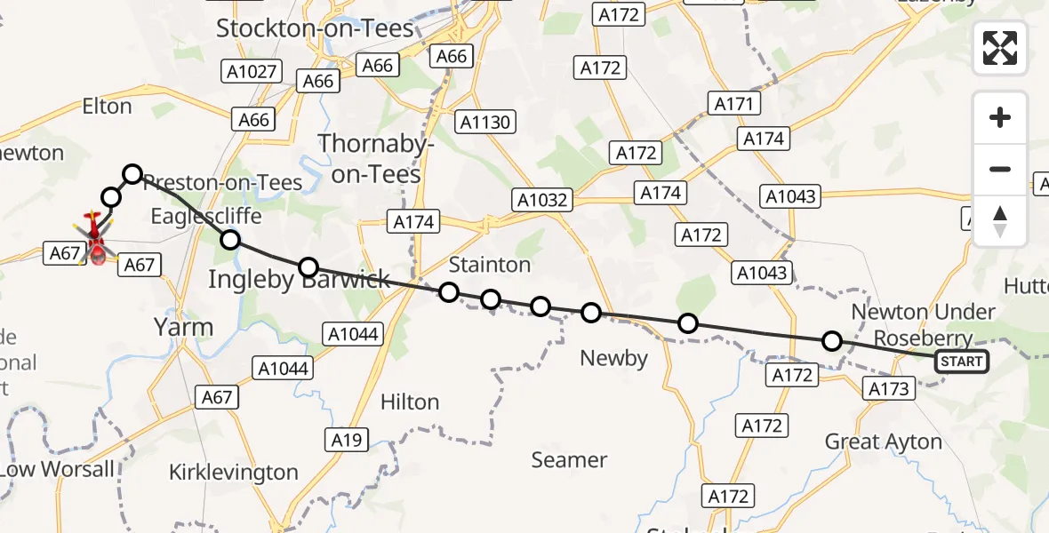 Flight route Air Ambulance Helicopter Guisborough - Egglescliffe, 02 September 2026, 12:35