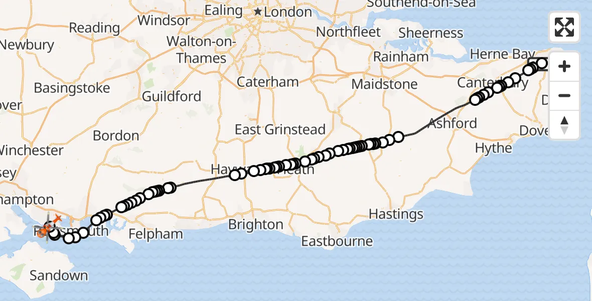 Flight route Coastguard Helicopter Manston Airport - Solent Airport, 02 September 2026, 12:43