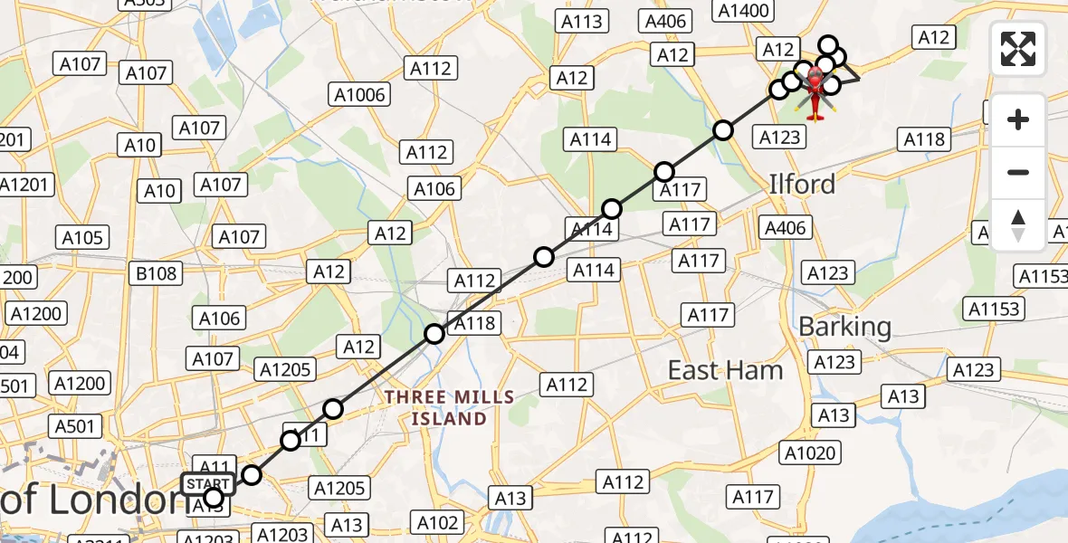 Flight route Air Ambulance Helicopter Royal London Hospital - Gants Hill, 02 September 2026, 12:49