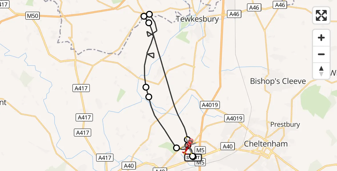 Flight route Air Ambulance Helicopter Gloucestershire Airport - Gloucestershire Airport, 02 September 2026, 13:08