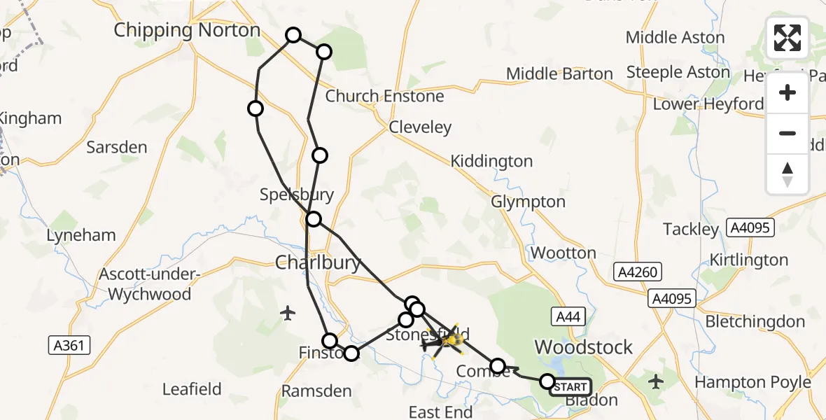 Flight route Police Helicopter West Oxfordshire - Stonesfield, 02 September 2026, 13:36