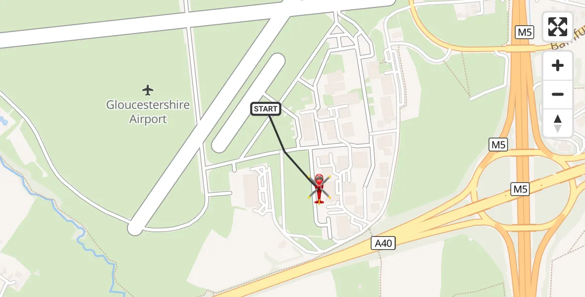 Flight route Air Ambulance Helicopter Gloucestershire Airport - Tewkesbury, 02 September 2026, 13:36