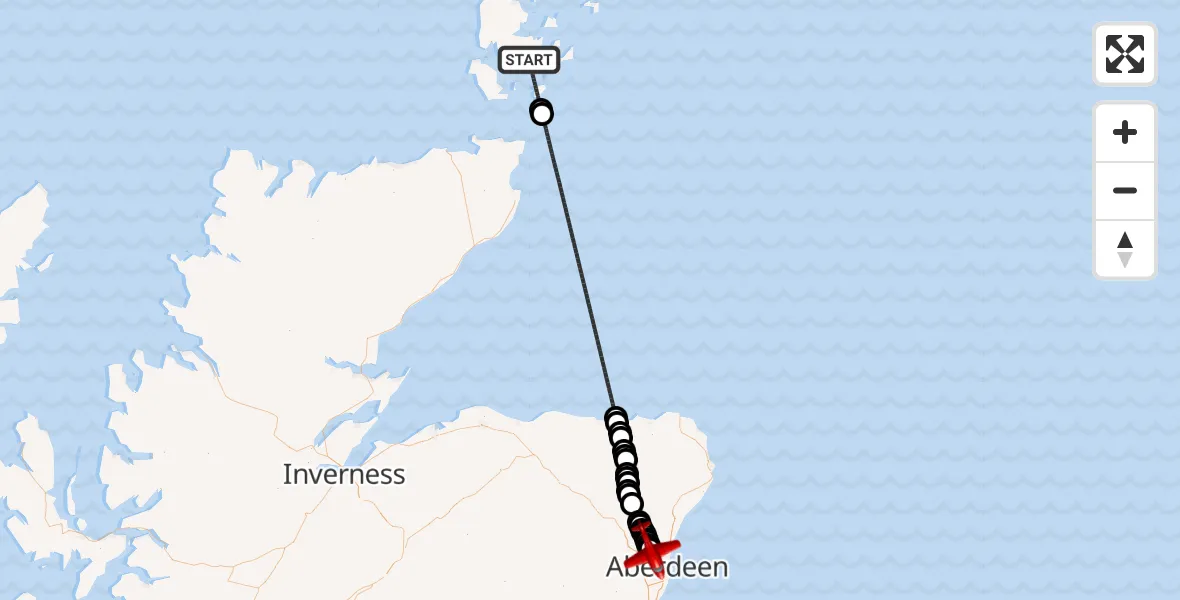 Flight route Air Ambulance Aircraft North Atlantic Ocean - Aberdeen International Airport, 02 September 2026, 13:56