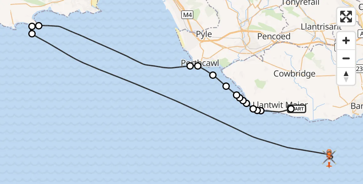 Flight route Coastguard Helicopter MOD St Athan - Bristol Channel, 02 September 2026, 13:59