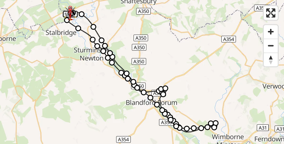 Flight route Air Ambulance Helicopter Henstridge Airfield - Henstridge Airfield, 02 September 2026, 14:39