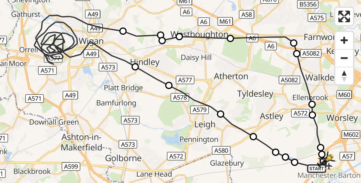 Flight route Police Helicopter Irlam - Irlam, 02 September 2026, 14:48