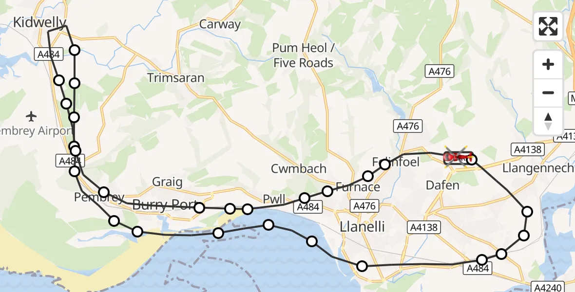 Flight route Air Ambulance Helicopter Dafen - Dafen, 02 September 2026, 15:01