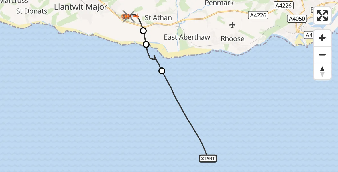 Flight route Coastguard Helicopter Bristol Channel - MOD St Athan, 02 September 2026, 15:04