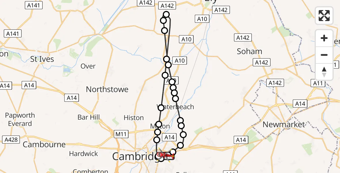 Flight route Air Ambulance Helicopter Cambridge City Airport - Cambridge City Airport, 02 September 2026, 15:11