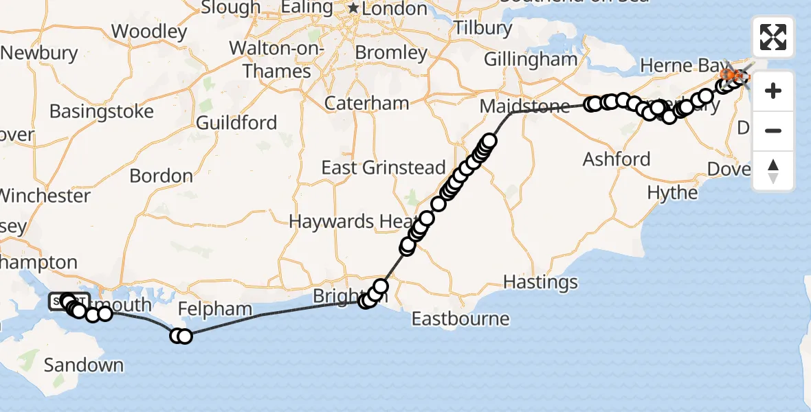 Flight route Coastguard Helicopter Solent Airport - Manston Airport, 02 September 2026, 15:17