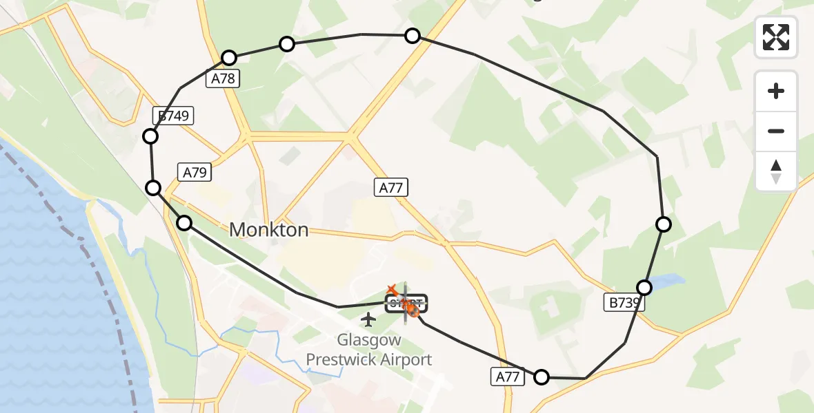 Flight route Coastguard Helicopter Glasgow Prestwick Airport - Glasgow Prestwick Airport, 02 September 2026, 15:31