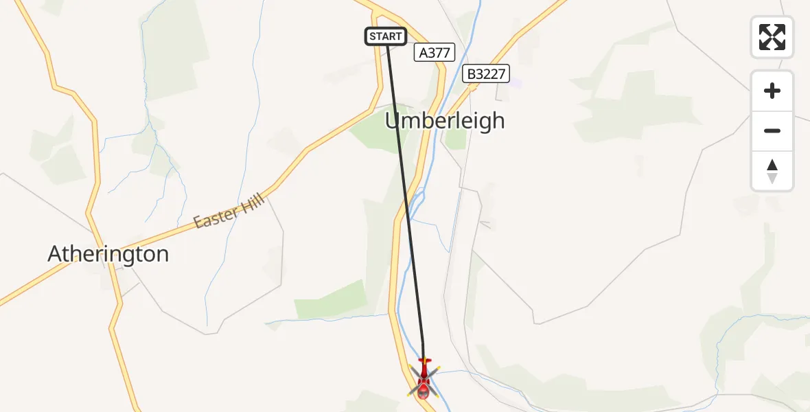 Flight route Air Ambulance Helicopter Umberleigh - Umberleigh, 02 September 2026, 15:37