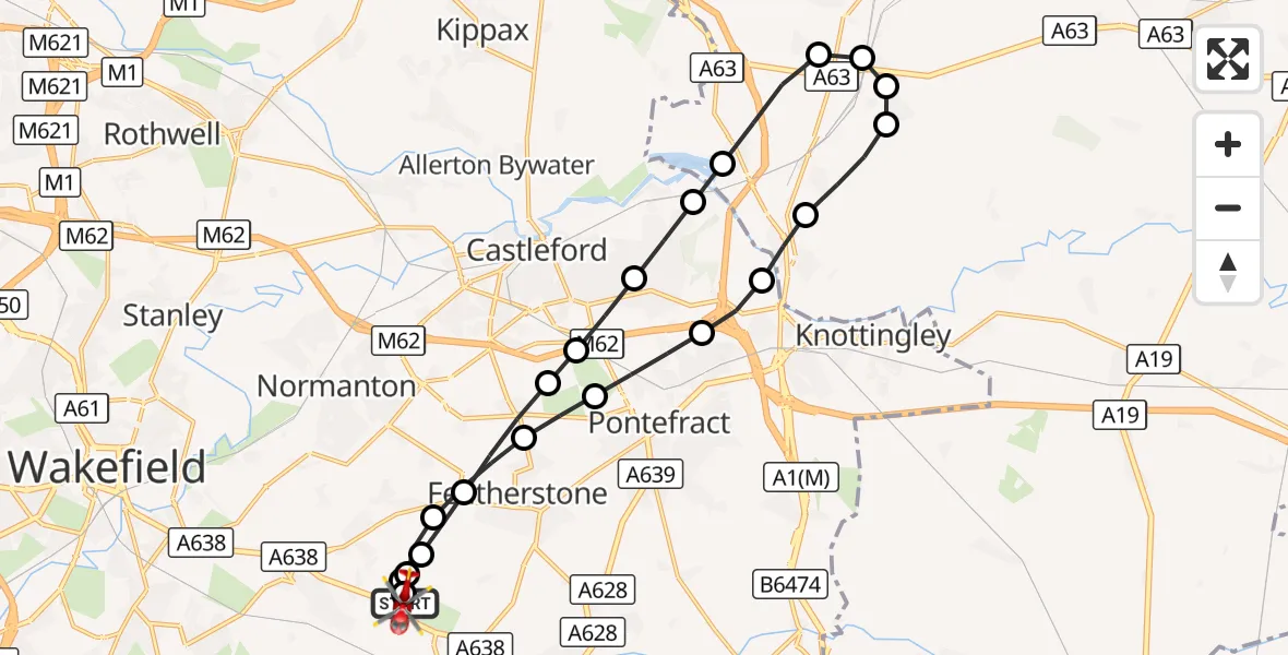 Flight route Air Ambulance Helicopter YAA Nostell Helicopter Port - YAA Nostell Helicopter Port, 02 September 2026, 15:43