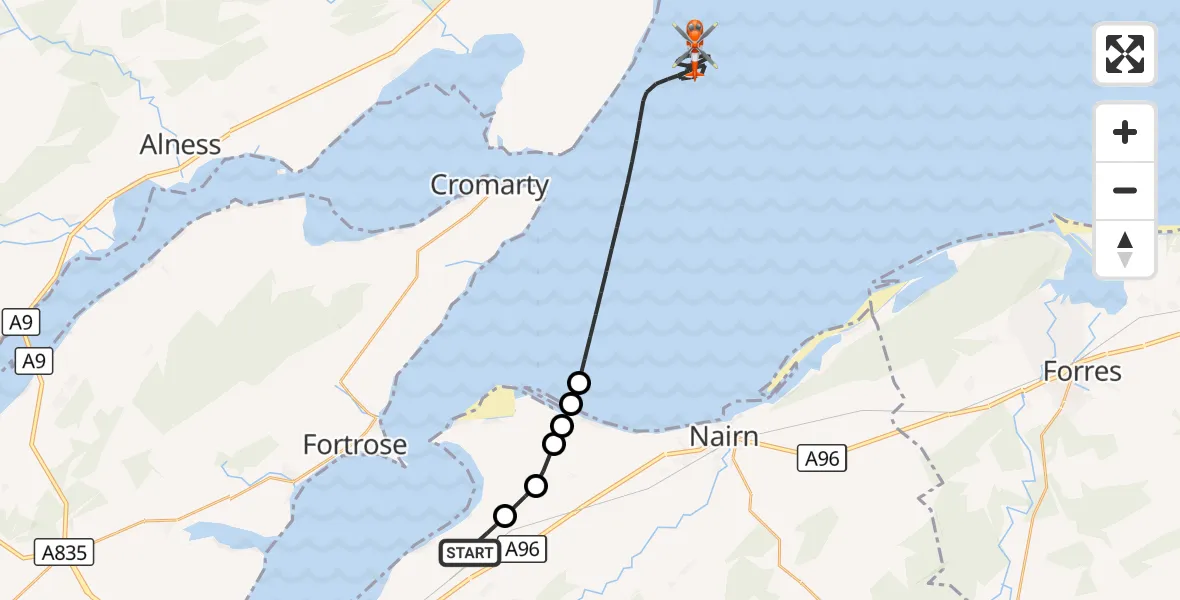 Flight route Coastguard Helicopter Inverness Airport - North Sea, 02 September 2026, 16:17