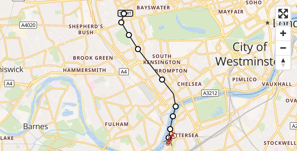 Flight route Air Ambulance Helicopter Notting Hill - London Heliport, 02 September 2026, 16:57