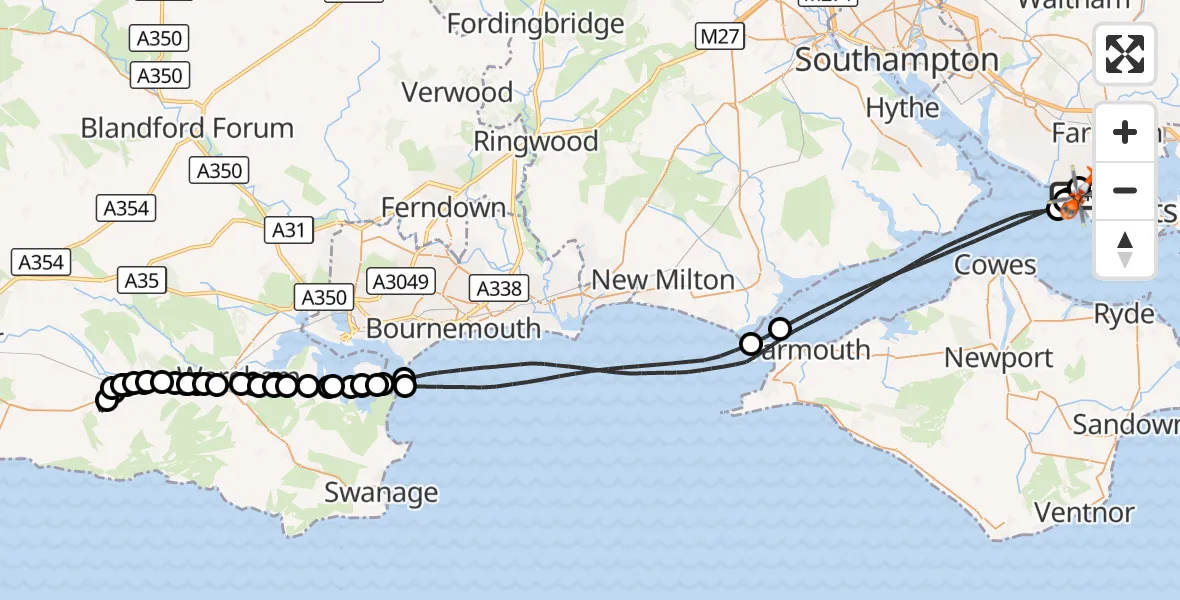 Flight route Coastguard Helicopter Solent Airport - Solent Airport, 02 September 2026, 17:08