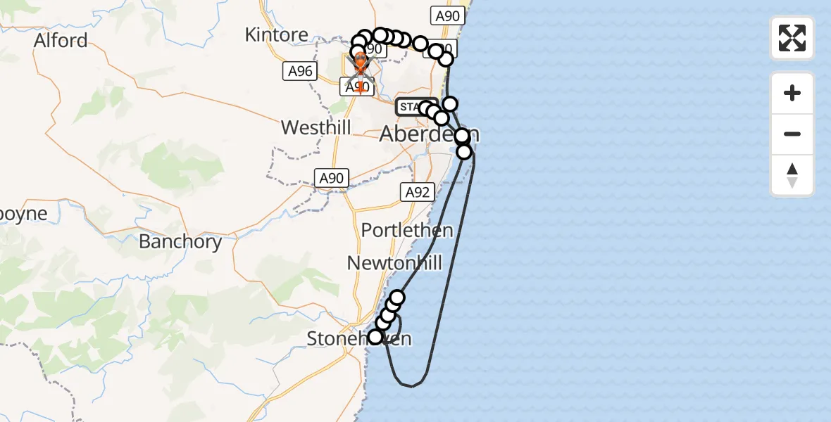 Flight route Coastguard Helicopter Tillydrone - Aberdeen International Airport, 02 September 2026, 17:23