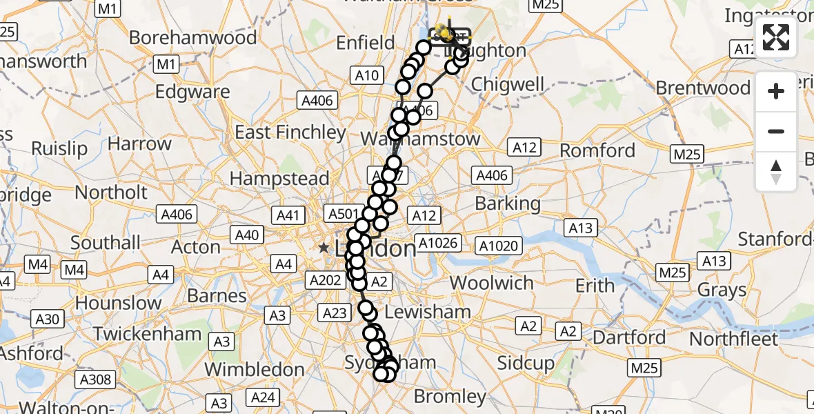 Flight route Police Helicopter Metropolitan Police Air Support Unit Lippitts Hill - Metropolitan Police Air Support Unit Lippitts Hill, 02 September 2026, 17:28