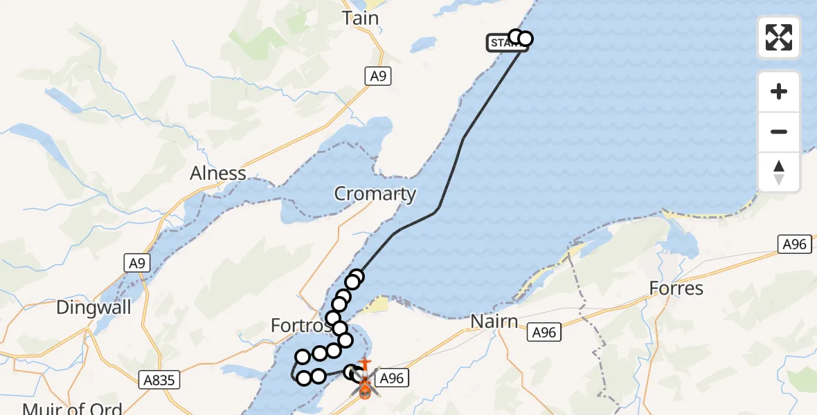 Flight route Coastguard Helicopter Hilton of Cadboll - Inverness Airport, 02 September 2026, 18:28