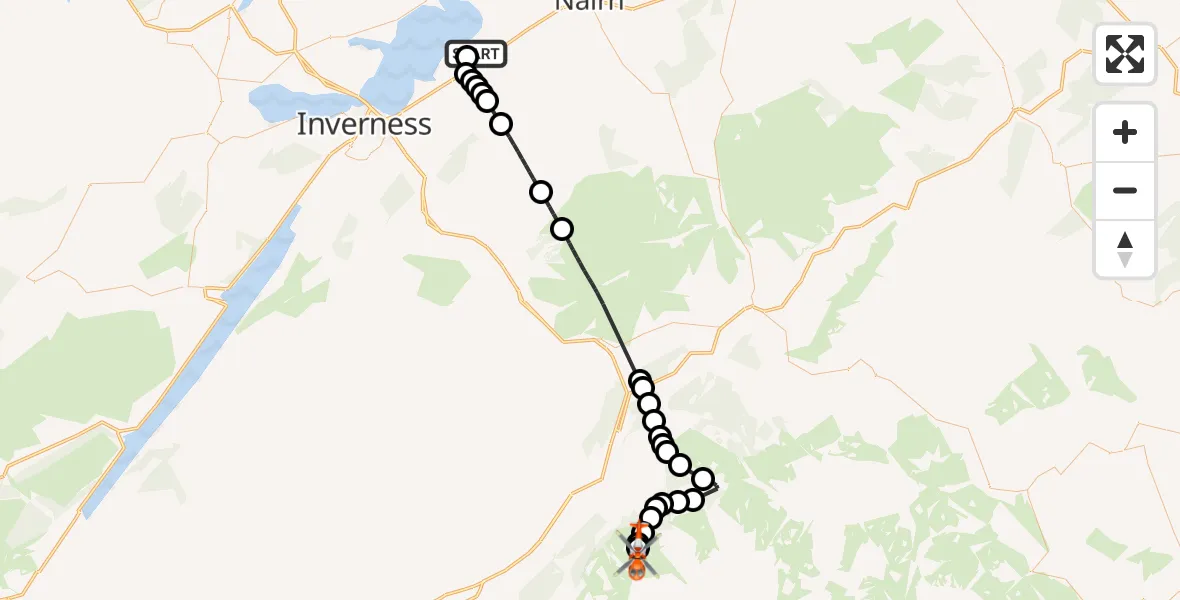 Flight route Coastguard Helicopter Inverness Airport - Gleann Einich, 02 September 2026, 18:36