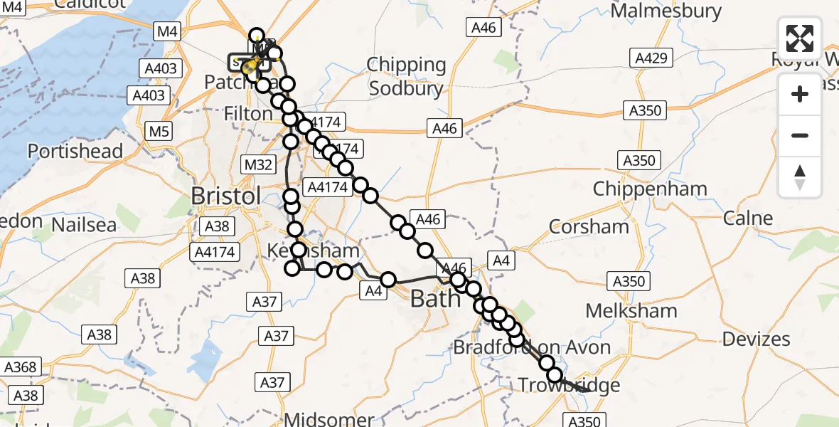 Flight route Police Helicopter Almondsbury - Almondsbury Helicopter Base, 02 September 2026, 19:02
