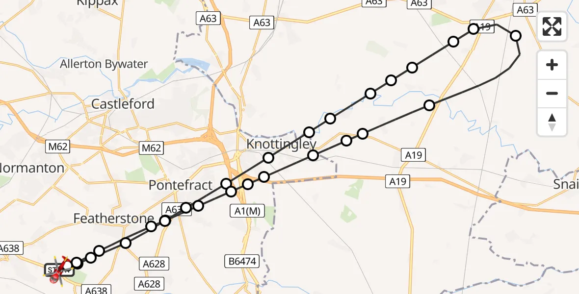 Flight route Air Ambulance Helicopter YAA Nostell Helicopter Port - YAA Nostell Helicopter Port, 02 September 2026, 19:55