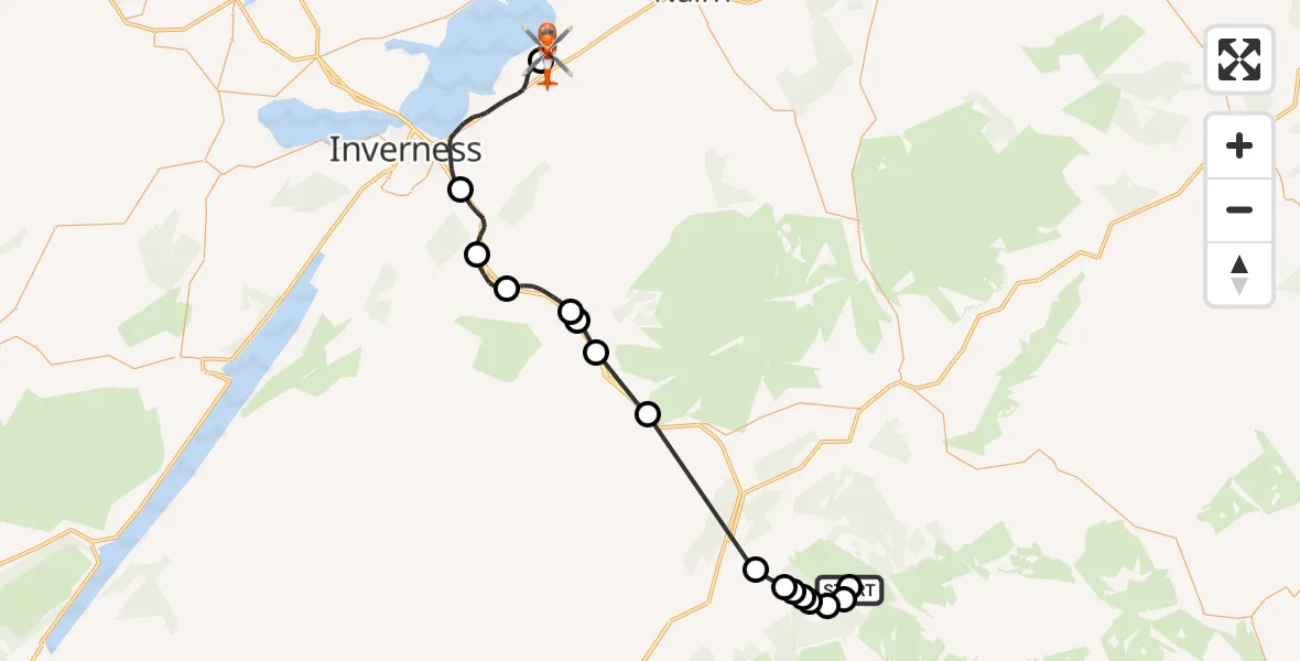 Flight route Coastguard Helicopter Ryvoan Pass - Inverness Airport, 02 September 2026, 20:15